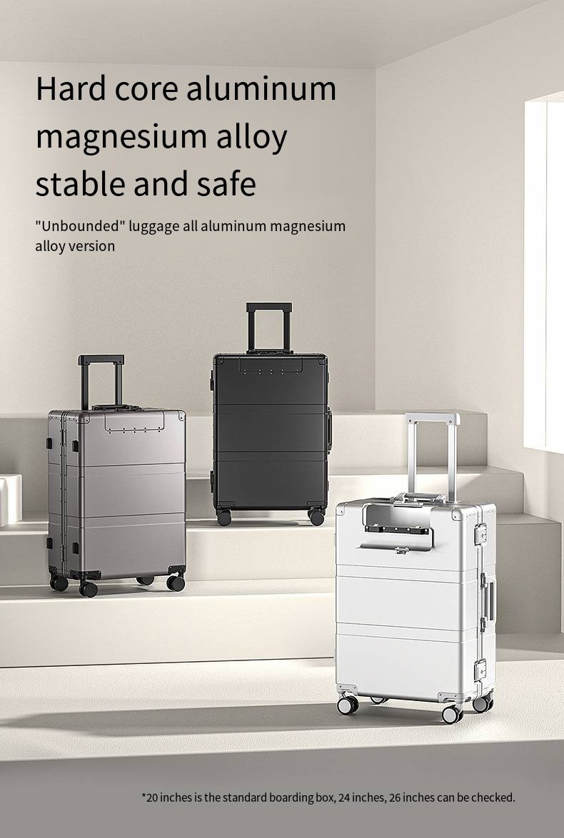 全铝镁合金材质，铝合金框架，带万向轮的行李箱，20英寸高端登机箱，24英寸商务拉杆箱