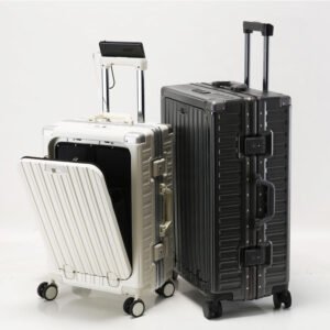 silent rotating wheel handle suitcase, hard shell aluminum frame carry on suitcase, abs front opening computer bag, password box