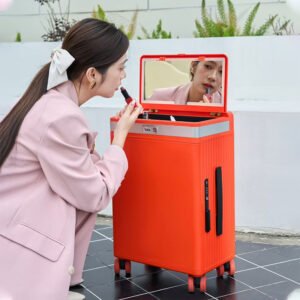 new large capacity makeup mirror suitcase, 20 inch rotating wheel travel trolley case, tsa boarding password box with multiple functions