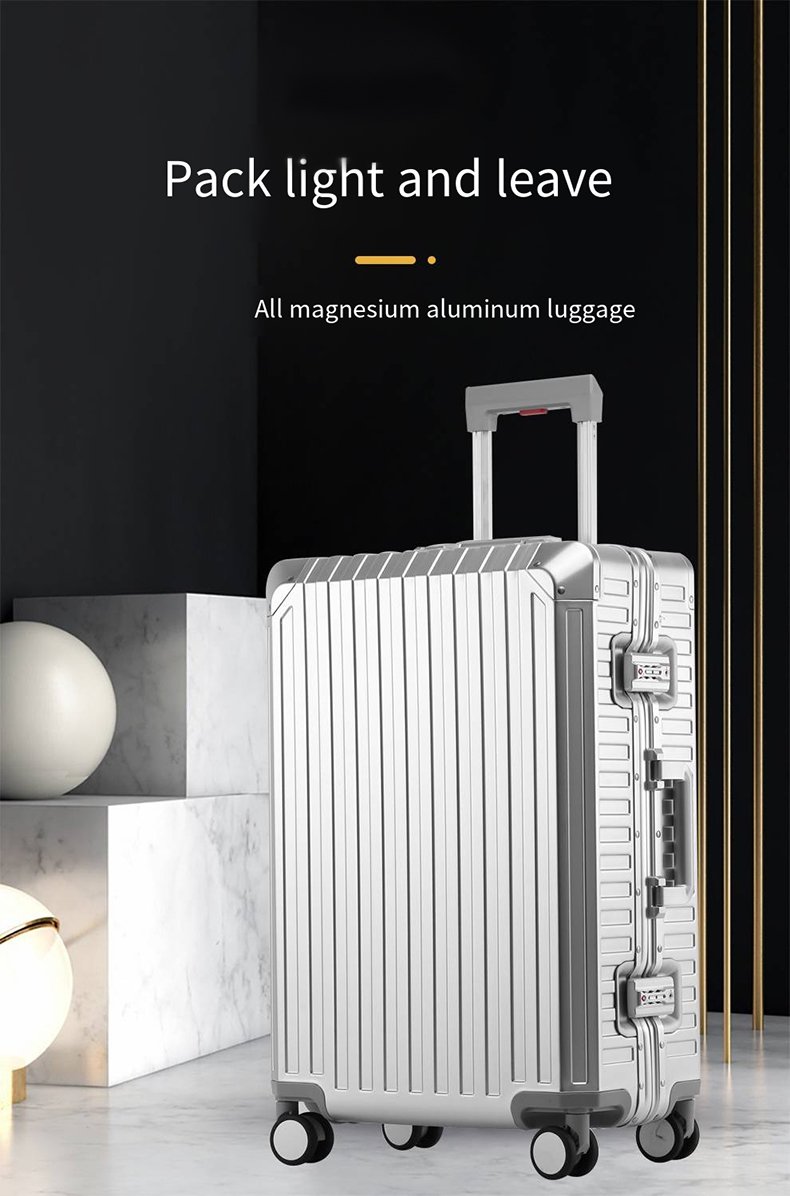 现代全铝防水防水密码盒，带软分区、TSA密码锁和金属分区，适用于20/24/29英寸大号行李箱