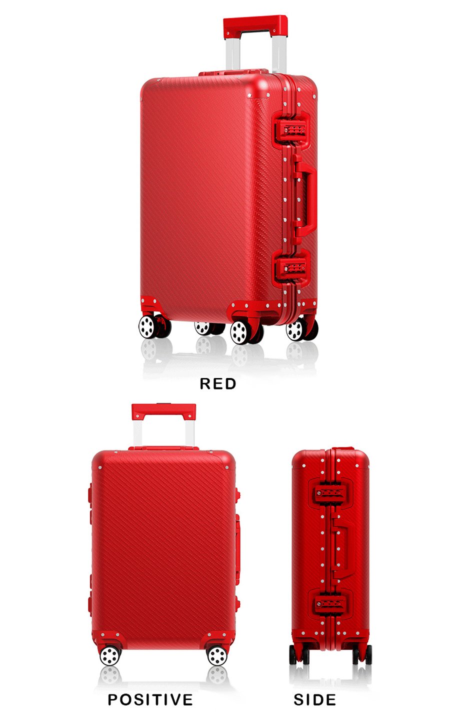 全铝镁合金男士商务旅行箱，带旋转轮，适合旅行随身携带。