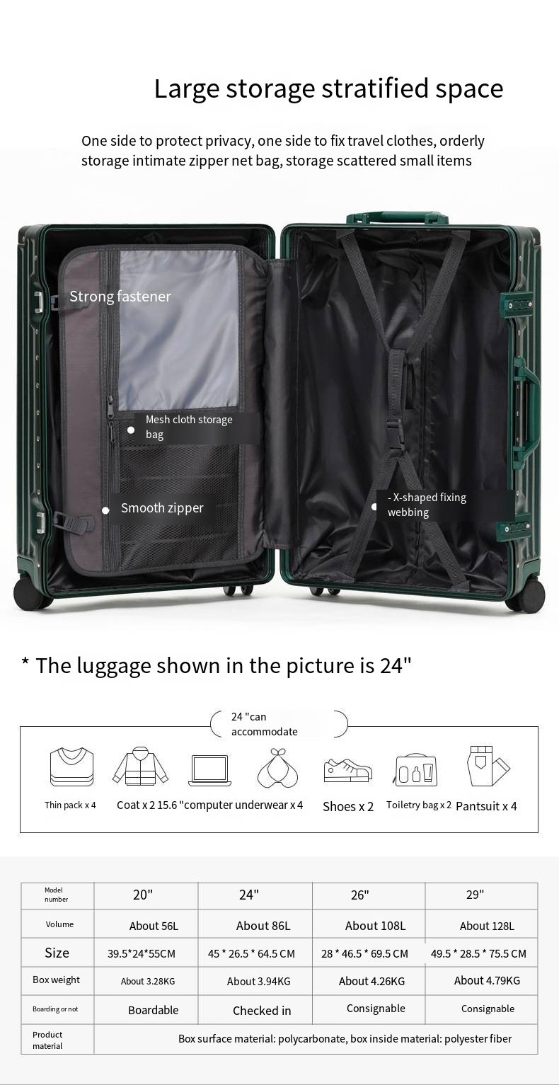 一款带锁ABS合金框架和硬质万向轮的盒子，适合女孩旅行携带。