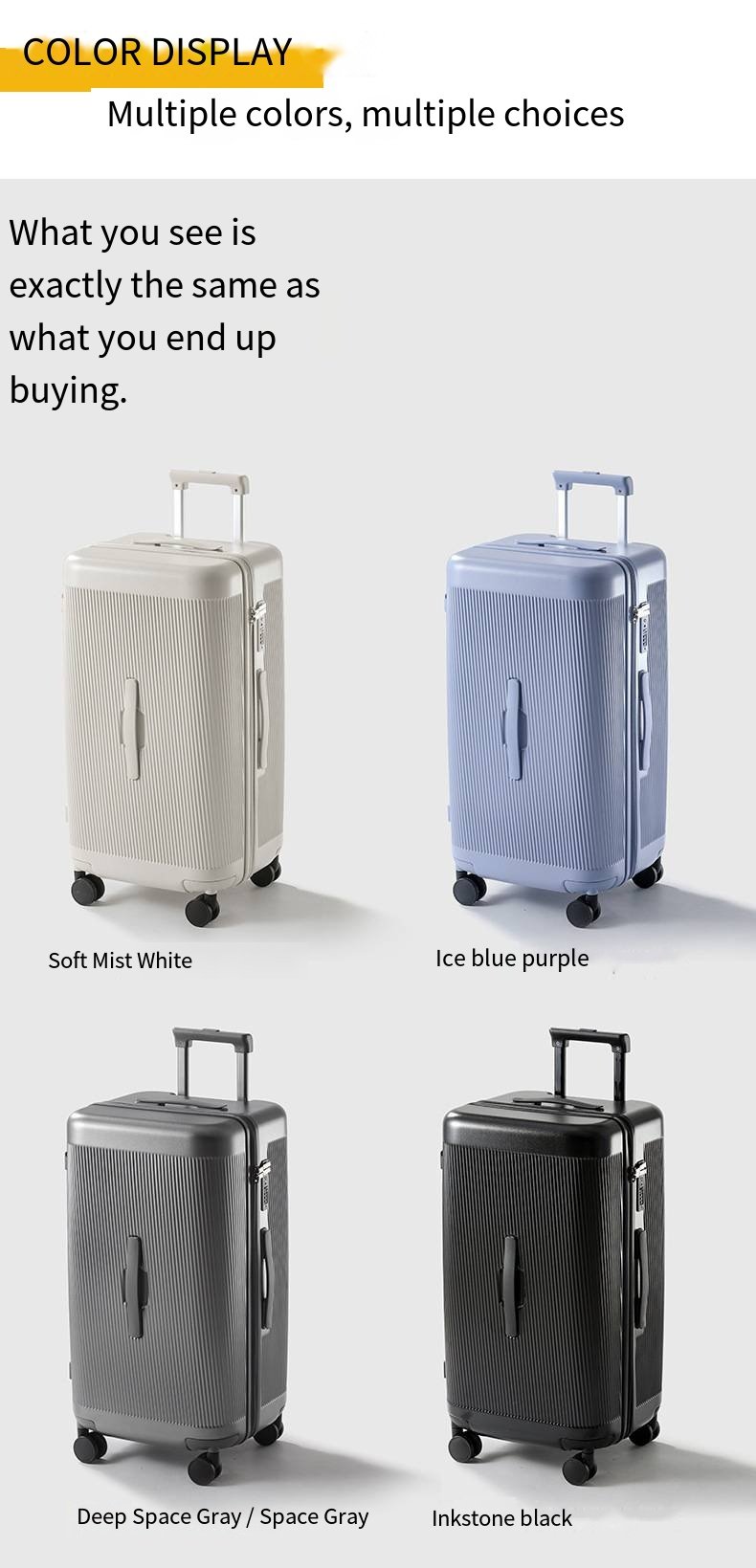 新款大容量行李箱：20英寸登机箱、28英寸加厚拉杆箱、旅行箱和组合箱