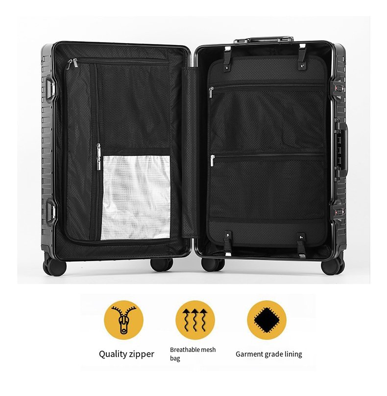 现代全铝防水防水密码盒，带软分区、TSA密码锁和金属分区，适用于20/24/29英寸大号行李箱