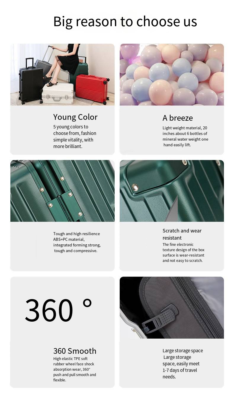 一款带锁ABS合金框架和硬质万向轮的盒子，适合女孩旅行携带。