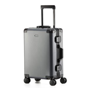 a new type of carbon fiber patterned aluminum alloy suitcase with an aluminum frame for portable and lightweight travel