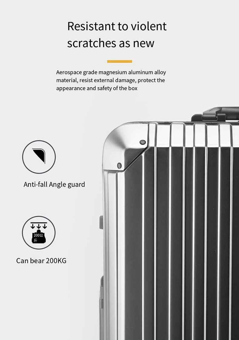 现代全铝防水防水密码盒，带软分区、TSA密码锁和金属分区，适用于20/24/29英寸大号行李箱