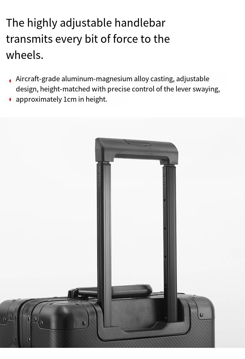 一款新型碳纤维纹理铝合金行李箱，采用铝合金框架，轻便易携，适合旅行。