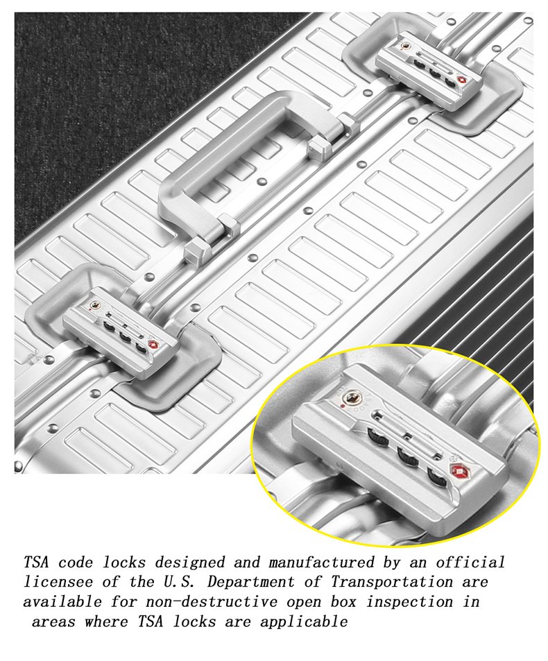 现代全铝防水防水密码盒，带软分区、TSA密码锁和金属分区，适用于20/24/29英寸大号行李箱