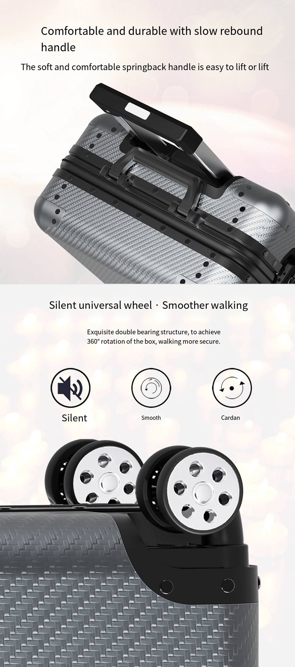 全铝镁合金男士商务旅行箱，带旋转轮，适合旅行随身携带。