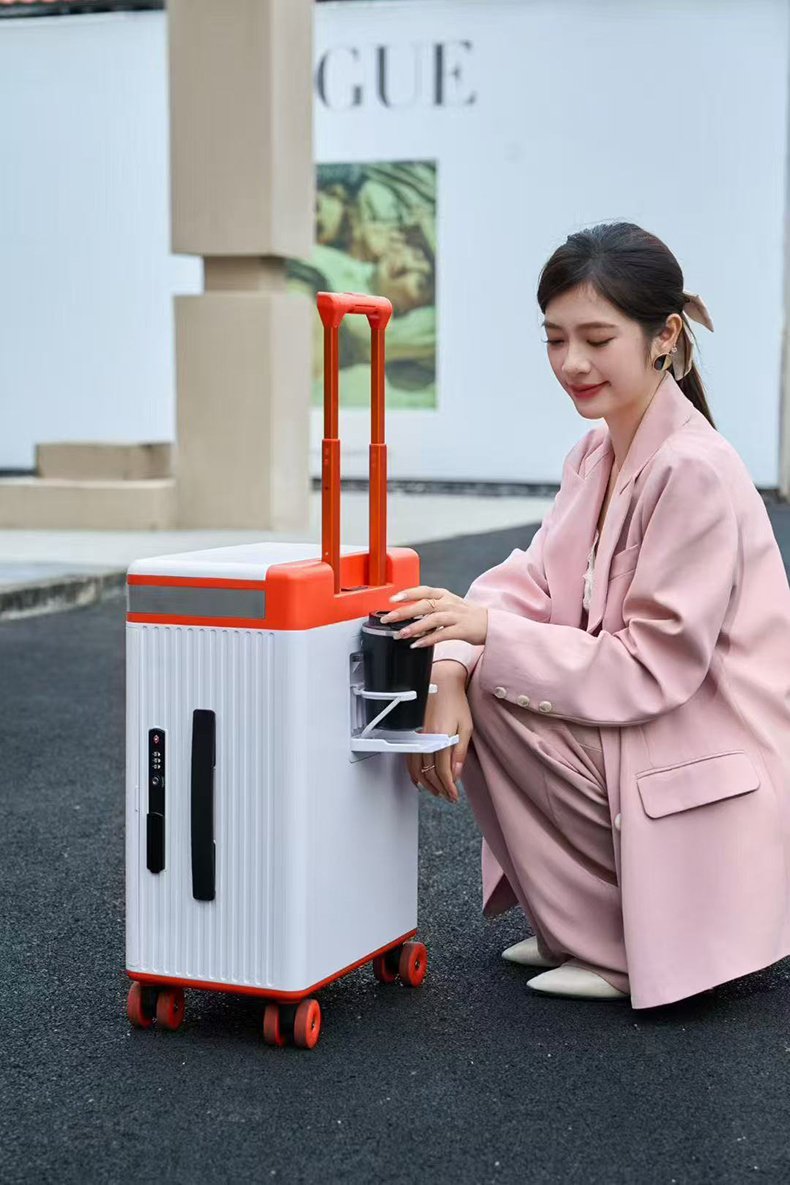 新款大容量化妆镜行李箱，20英寸旋转轮旅行拉杆箱，多功能TSA登机密码盒