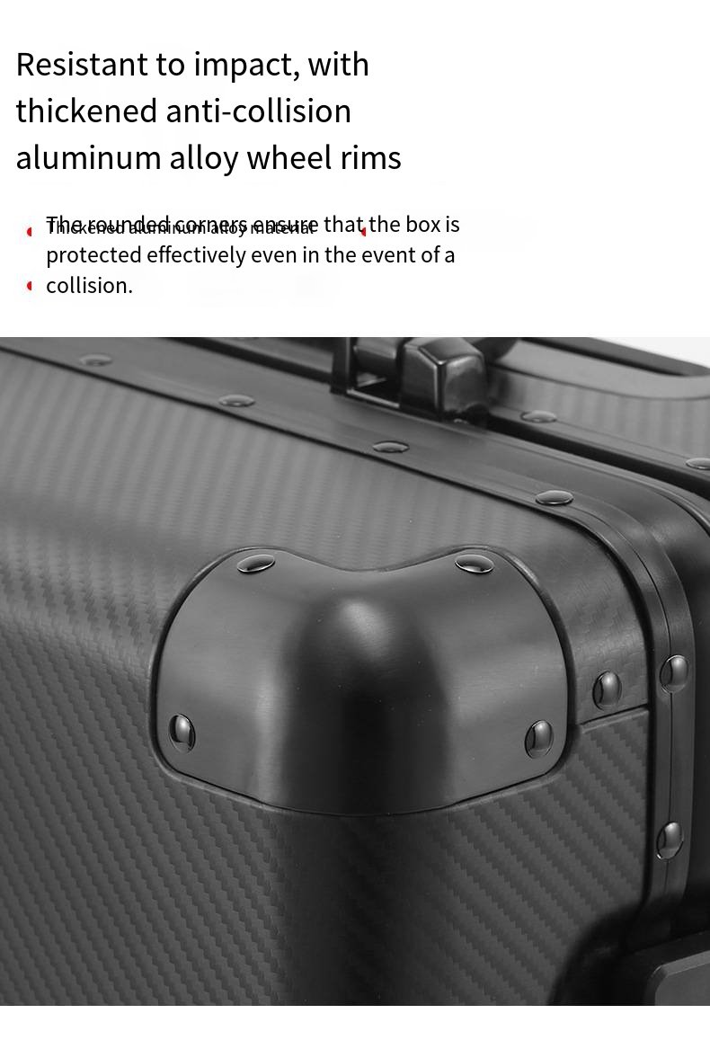 一款新型碳纤维纹理铝合金行李箱，采用铝合金框架，轻便易携，适合旅行。