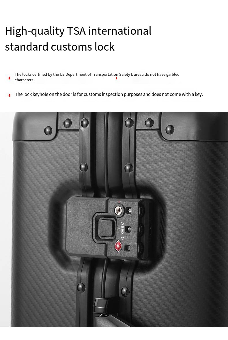 一款新型碳纤维纹理铝合金行李箱，采用铝合金框架，轻便易携，适合旅行。