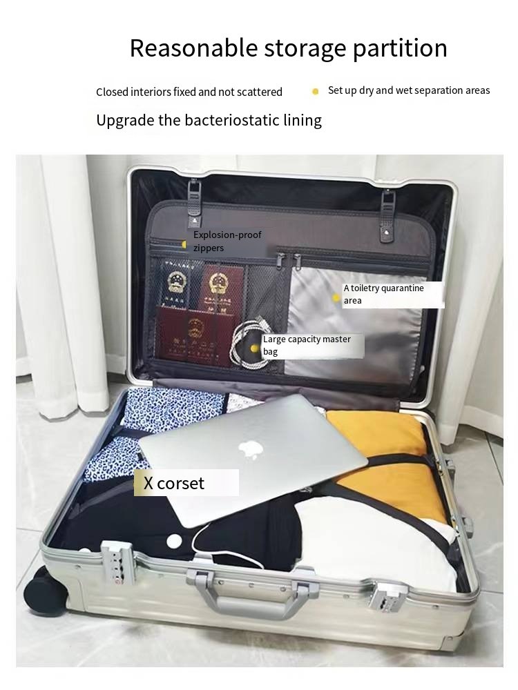 一款带锁ABS合金框架和硬质万向轮的盒子，适合女孩旅行携带。