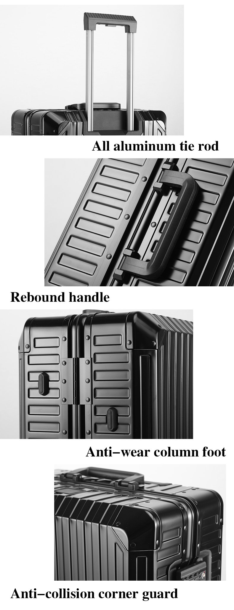 现代全铝防水防水密码盒，带软分区、TSA密码锁和金属分区，适用于20/24/29英寸大号行李箱