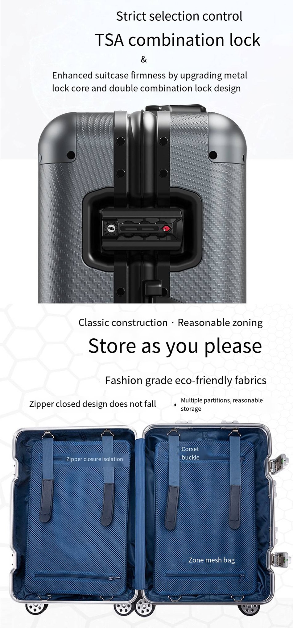 全铝镁合金男士商务旅行箱，带旋转轮，适合旅行随身携带。