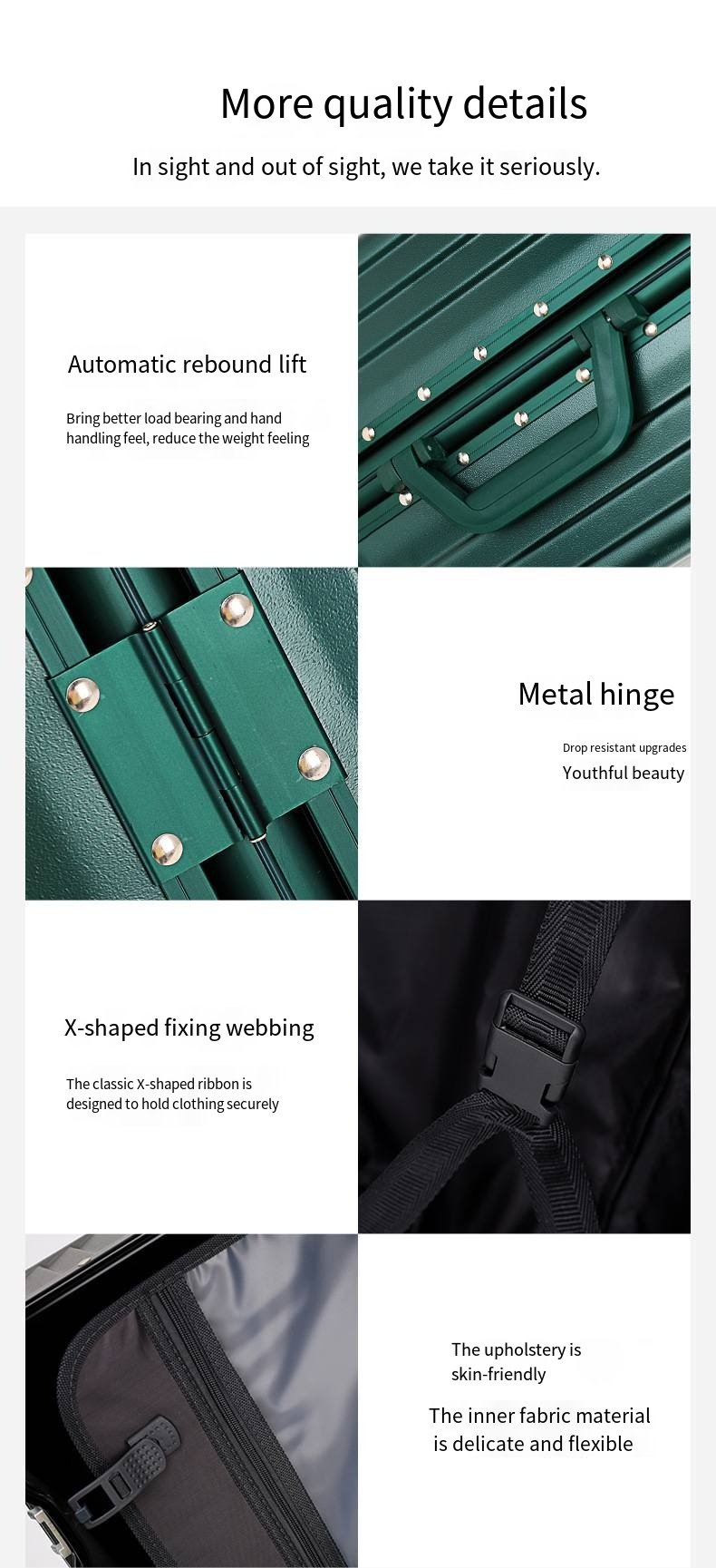 一款带锁ABS合金框架和硬质万向轮的盒子，适合女孩旅行携带。