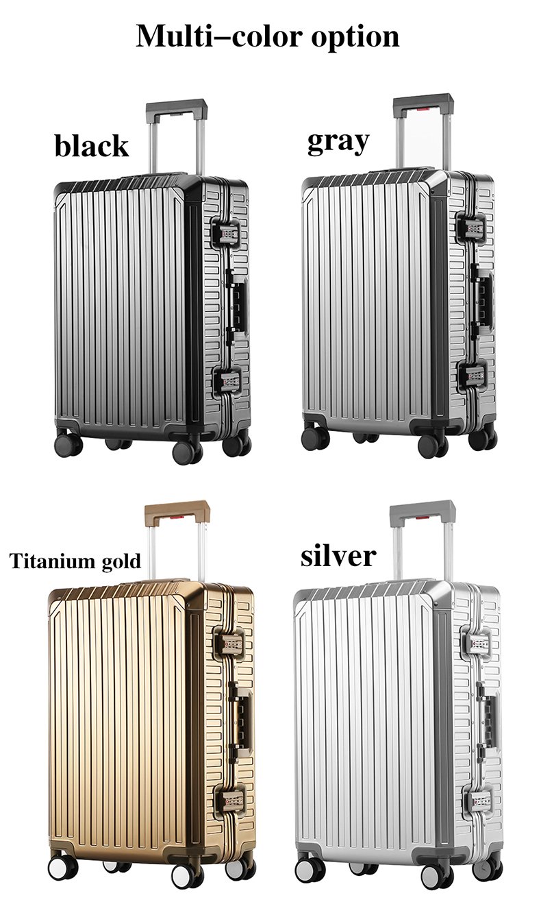 现代全铝防水防水密码盒，带软分区、TSA密码锁和金属分区，适用于20/24/29英寸大号行李箱