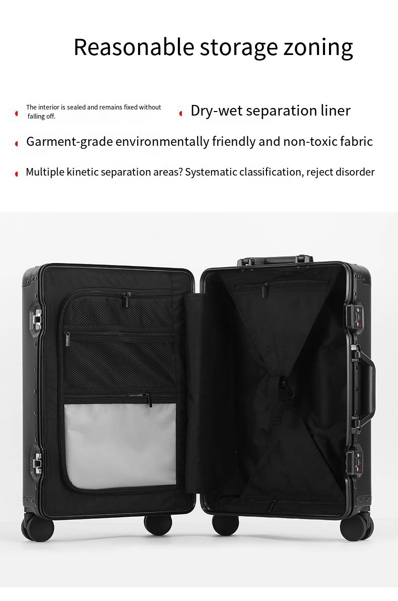 一款新型碳纤维纹理铝合金行李箱，采用铝合金框架，轻便易携，适合旅行。