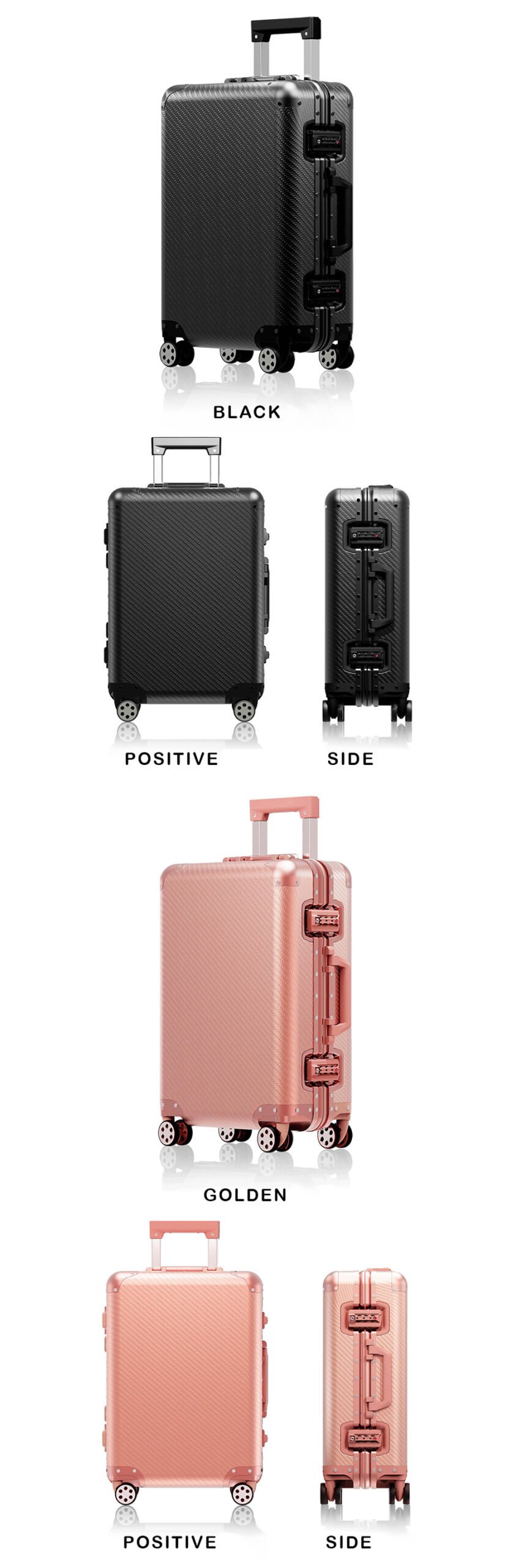 全铝镁合金男士商务旅行箱，带旋转轮，适合旅行随身携带。