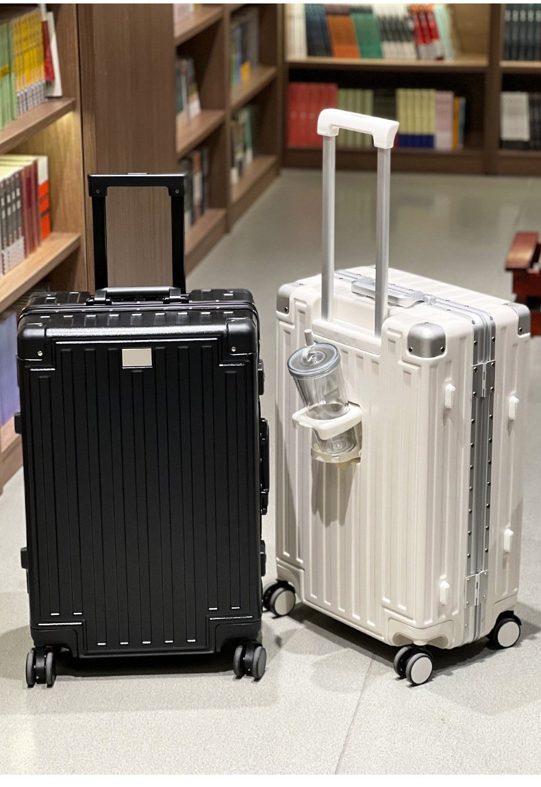 便携式旅行拉杆箱，旋转轮，硬质铝合金框架，行李箱锁，防水防盗，杯架，提手箱