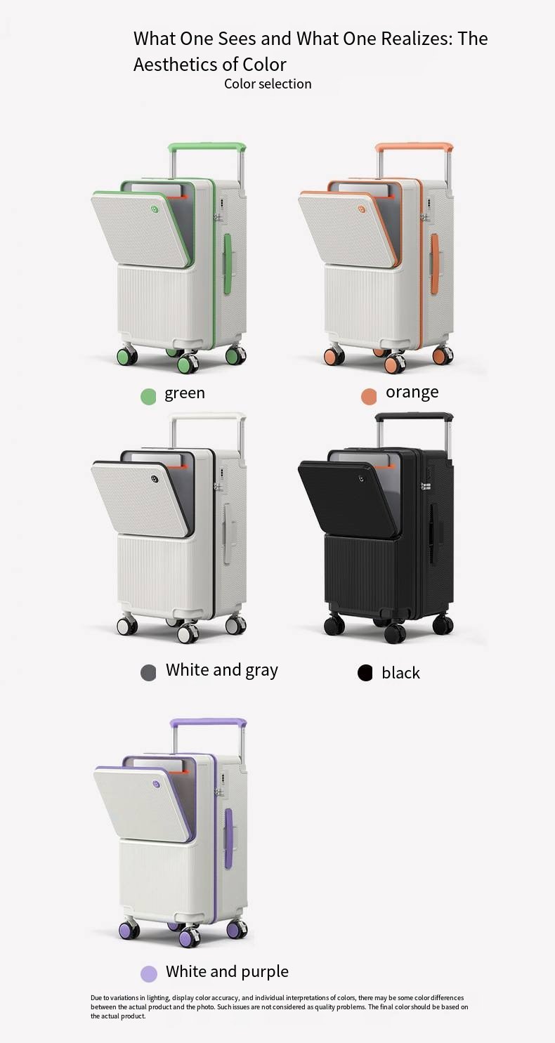 multi functional front opening business carry on suitcase, 28 inch large capacity combination lock, 360 degree rotating wheel travel case