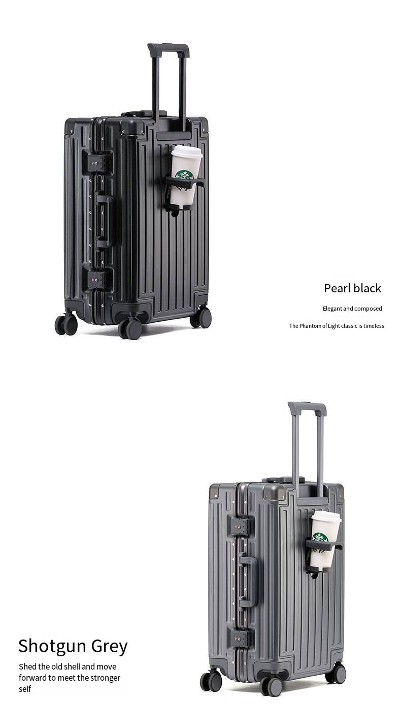 便携式旅行拉杆箱，旋转轮，硬质铝合金框架，行李箱锁，防水防盗，杯架，提手箱