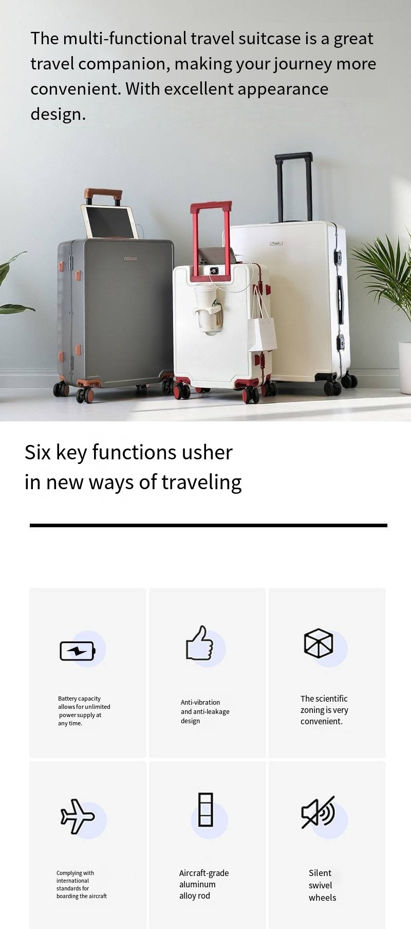 新款铝合金框架登机箱，电脑包，大容量拉杆箱，20英寸密码旋转轮旅行箱