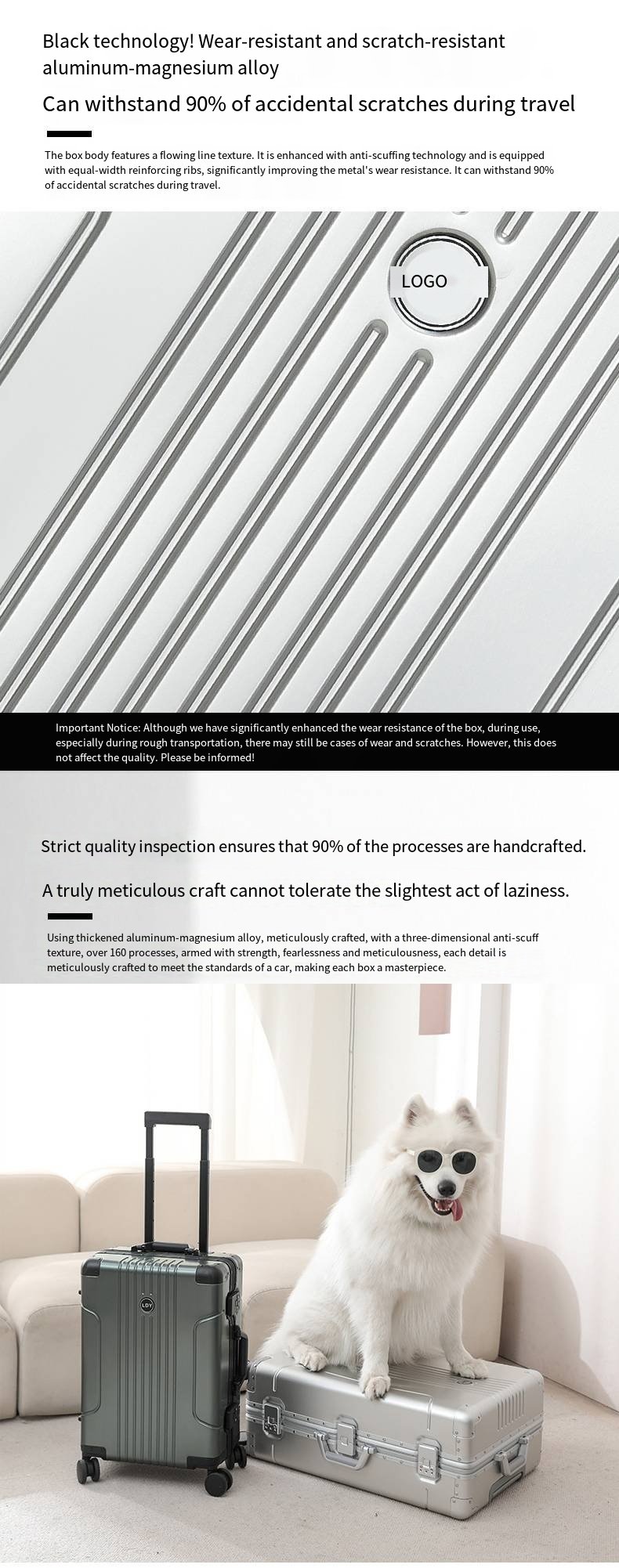 全铝镁合金拉杆箱、金属行李箱、20英寸登机箱、静音轮行李箱、密码行李箱