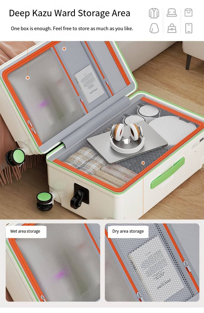 multi functional front opening business carry on suitcase, 28 inch large capacity combination lock, 360 degree rotating wheel travel case