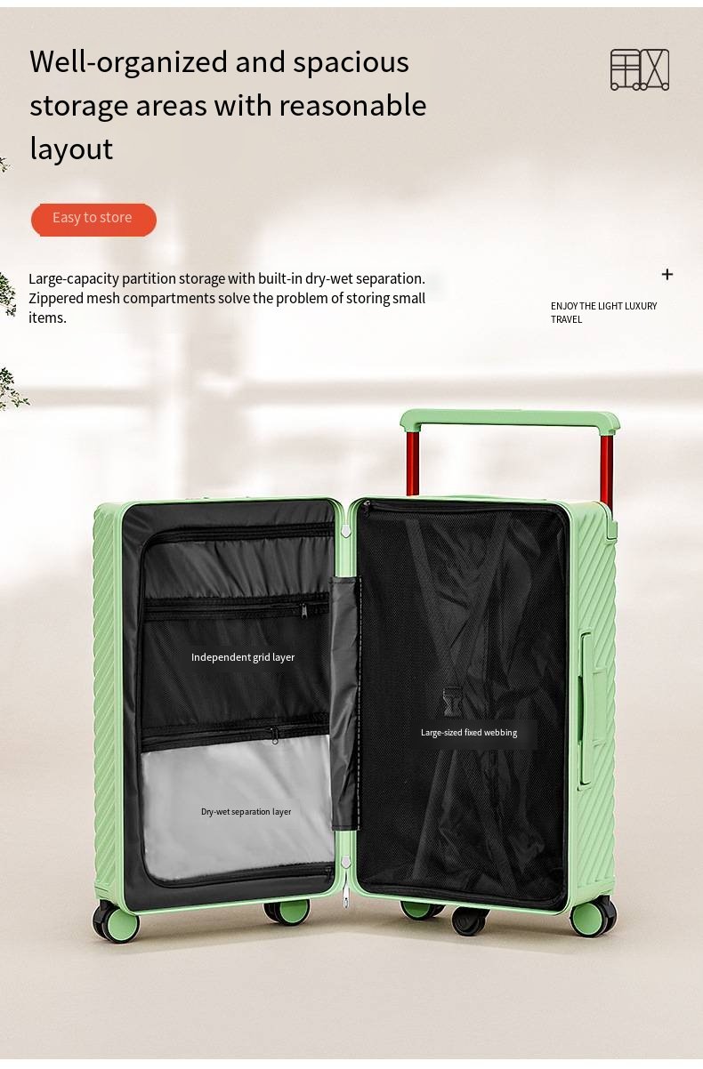 wholesale of wide handle large capacity suitcases, business travel cases and multi functional password carry on cases