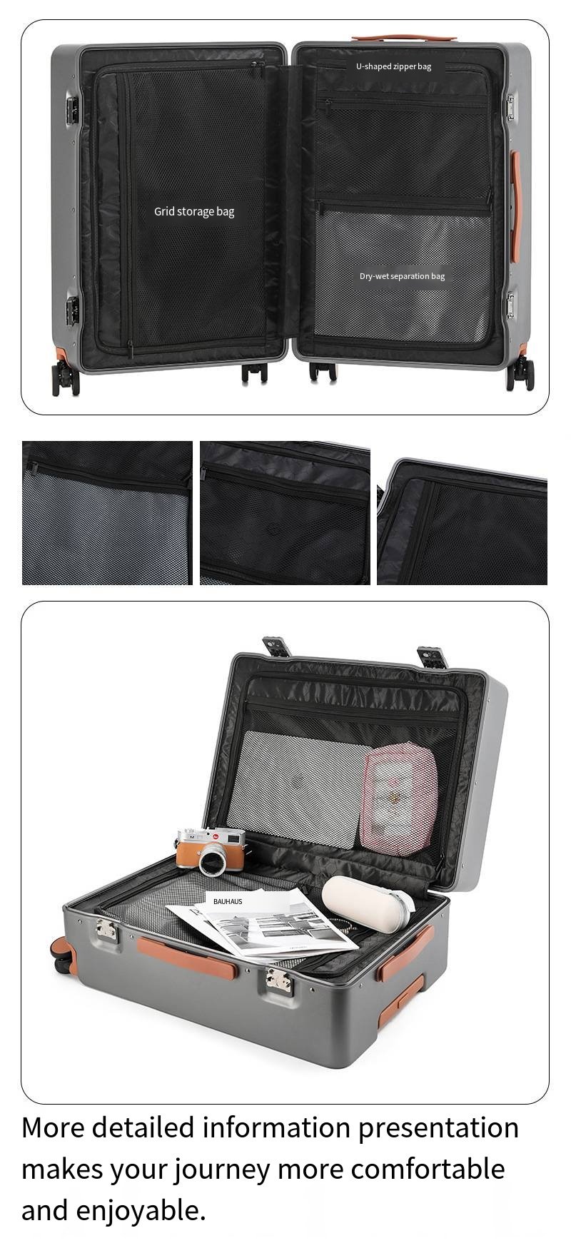 新款铝合金框架登机箱，电脑包，大容量拉杆箱，20英寸密码旋转轮旅行箱