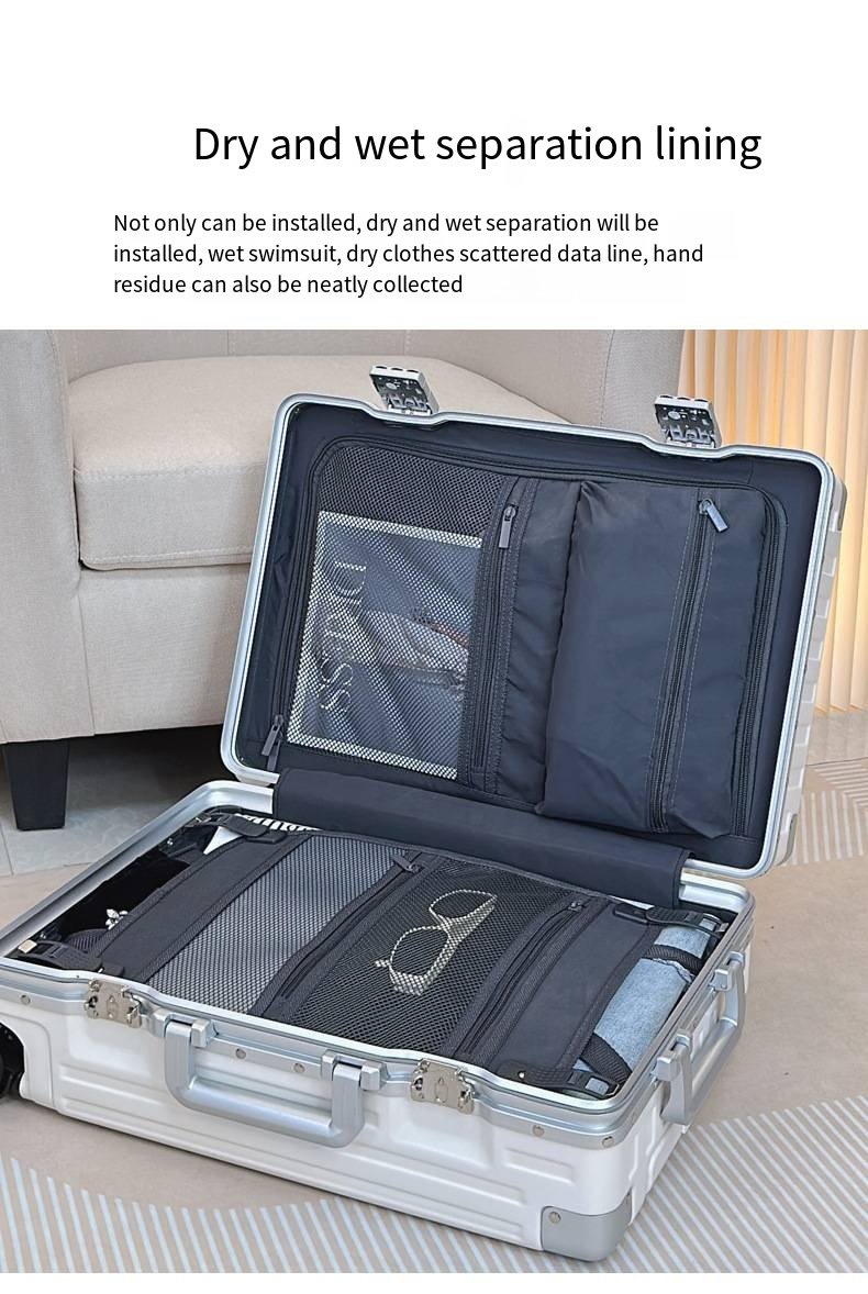 便携式旅行拉杆箱，旋转轮，硬质铝合金框架，行李箱锁，防水防盗，杯架，提手箱