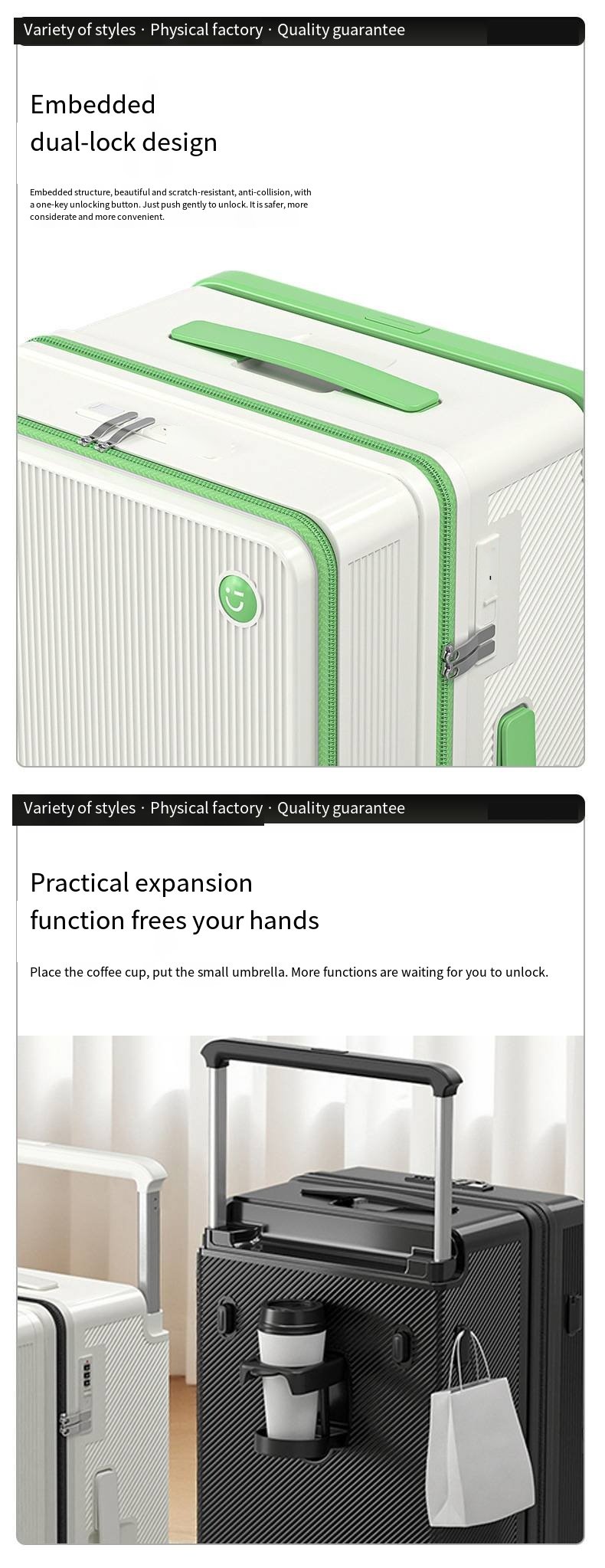 multi functional front opening business carry on suitcase, 28 inch large capacity combination lock, 360 degree rotating wheel travel case