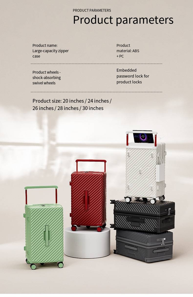 wholesale of wide handle large capacity suitcases, business travel cases and multi functional password carry on cases